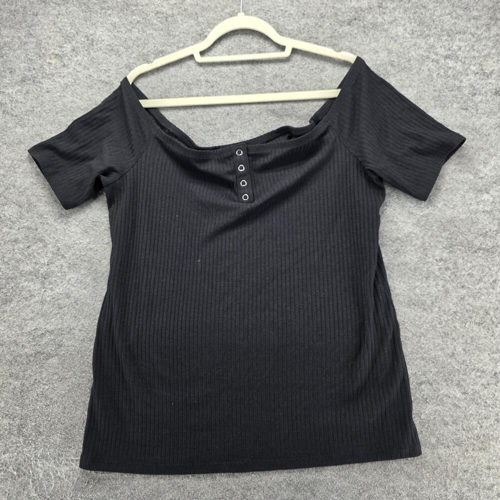 Torrid T-Shirt Womens 2 Black Ribbed Off The Shoulder Studded Short Sleeve